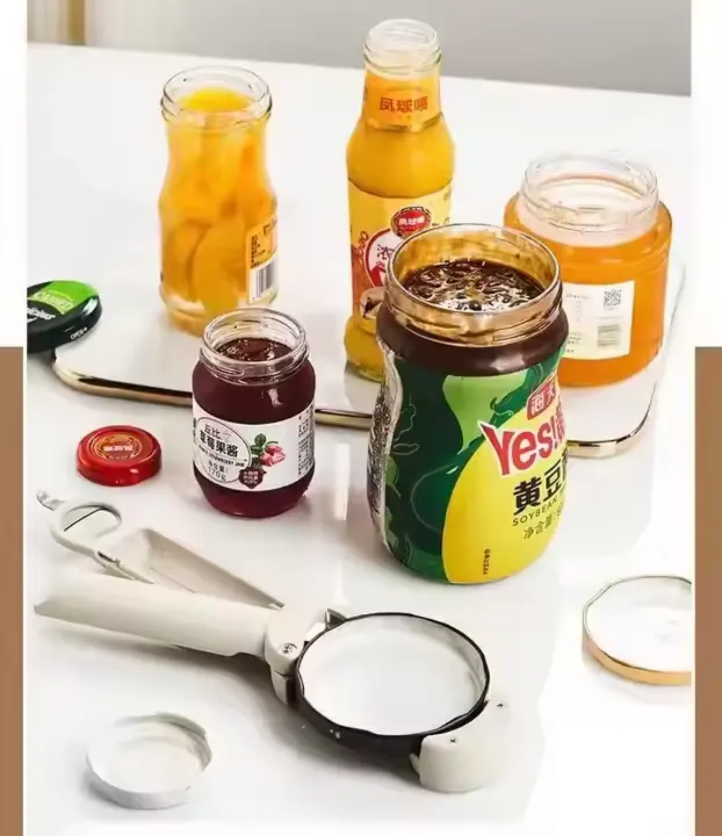 Retractable Bottle, Can, Jar Lid Opener - Multi-purpose 3 in 1 Kitchen Tool