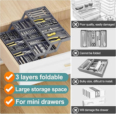 3-Layer Expandable Drawer Organizer Box - Expandable, Multi-purpose for Jewelry,  Office,  Kitchen, Tools etc