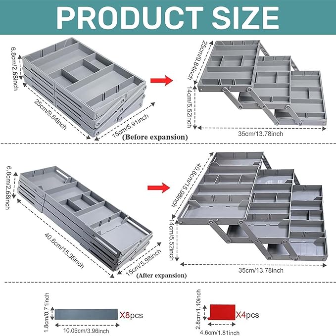 3-Layer Expandable Drawer Organizer Box - Expandable, Multi-purpose for Jewelry,  Office,  Kitchen, Tools etc