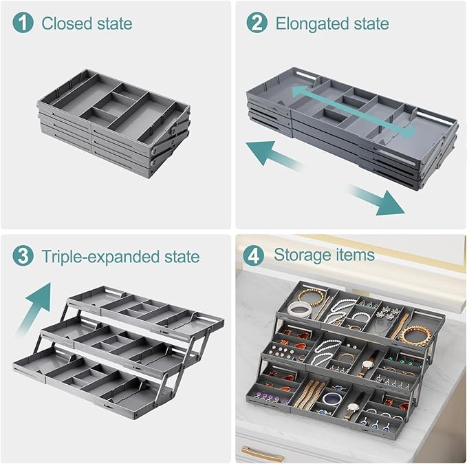 3-Layer Expandable Drawer Organizer Box - Expandable, Multi-purpose for Jewelry,  Office,  Kitchen, Tools etc