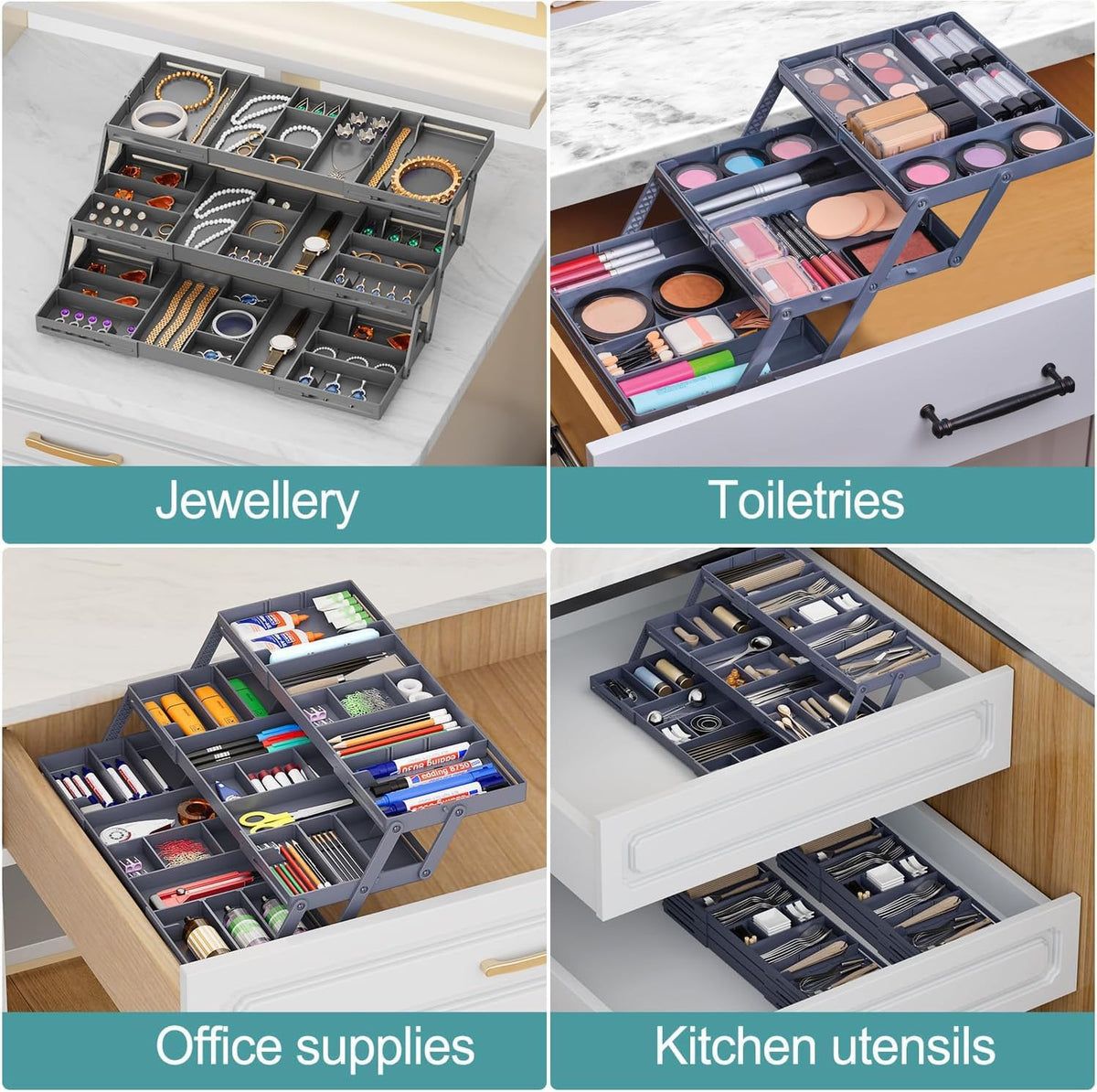 3-Layer Expandable Drawer Organizer Box - Expandable, Multi-purpose for Jewelry,  Office,  Kitchen, Tools etc