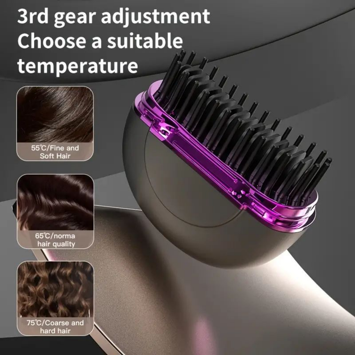 Wireless Unisex Hair/Beard Straightening Comb - 3 Temperature Control, Compact Travel Essential