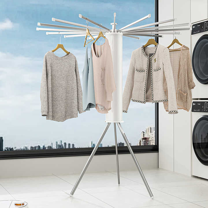 Foldable Tripod Umbrella Shaped Clothes Drying Rack, Portable, Space saving, 3 - Tier Laundry Stand with Hooks
