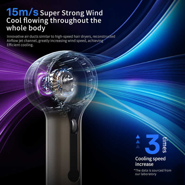 100 Levels High-Speed Handheld Mini Portable Fan - 8H Ultra Long Battery Life, Ice Blue LED, 2025 PRO Turbo Tech