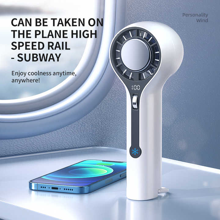 100 Levels High-Speed Handheld Mini Portable Fan - 8H Ultra Long Battery Life, Ice Blue LED, 2025 PRO Turbo Tech