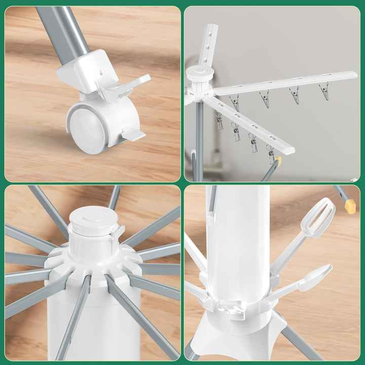 Foldable Tripod Umbrella Shaped Clothes Drying Rack, Portable, Space saving, 3 - Tier Laundry Stand with Hooks