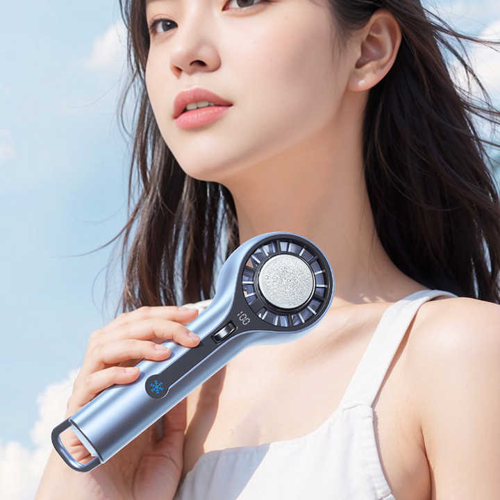 100 Levels High-Speed Handheld Mini Portable Fan - 8H Ultra Long Battery Life, Ice Blue LED, 2025 PRO Turbo Tech