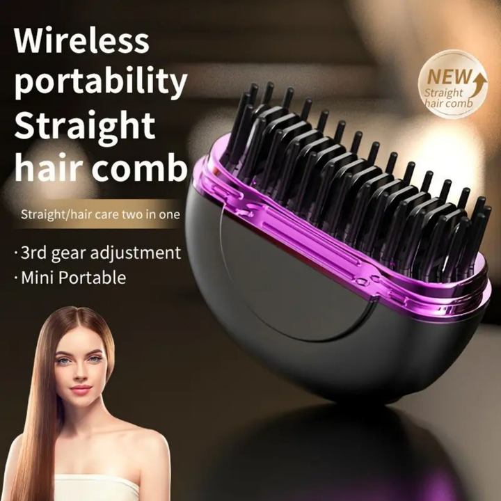 Wireless Unisex Hair/Beard Straightening Comb - 3 Temperature Control, Compact Travel Essential
