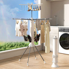 Foldable Tripod Umbrella Shaped Clothes Drying Rack, Portable, Space saving, 3 - Tier Laundry Stand with Hooks