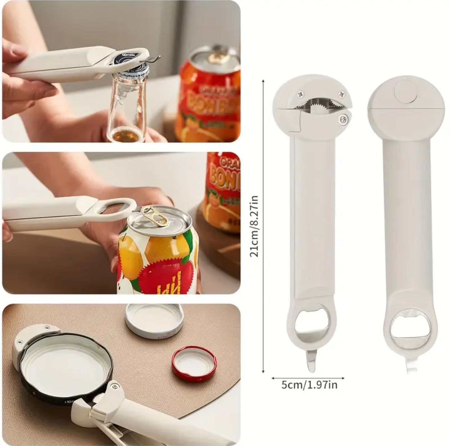 Retractable Bottle, Can, Jar Lid Opener - Multi-purpose 3 in 1 Kitchen Tool