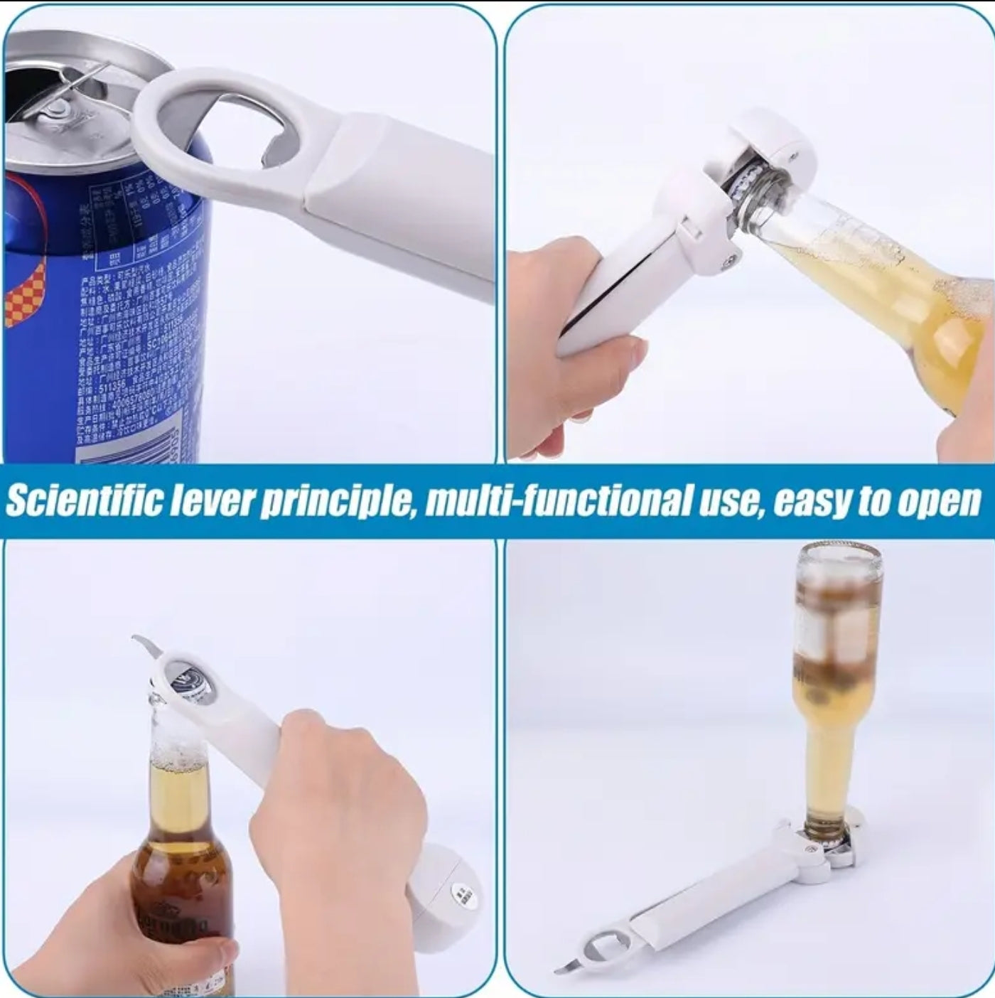Retractable Bottle, Can, Jar Lid Opener - Multi-purpose 3 in 1 Kitchen Tool