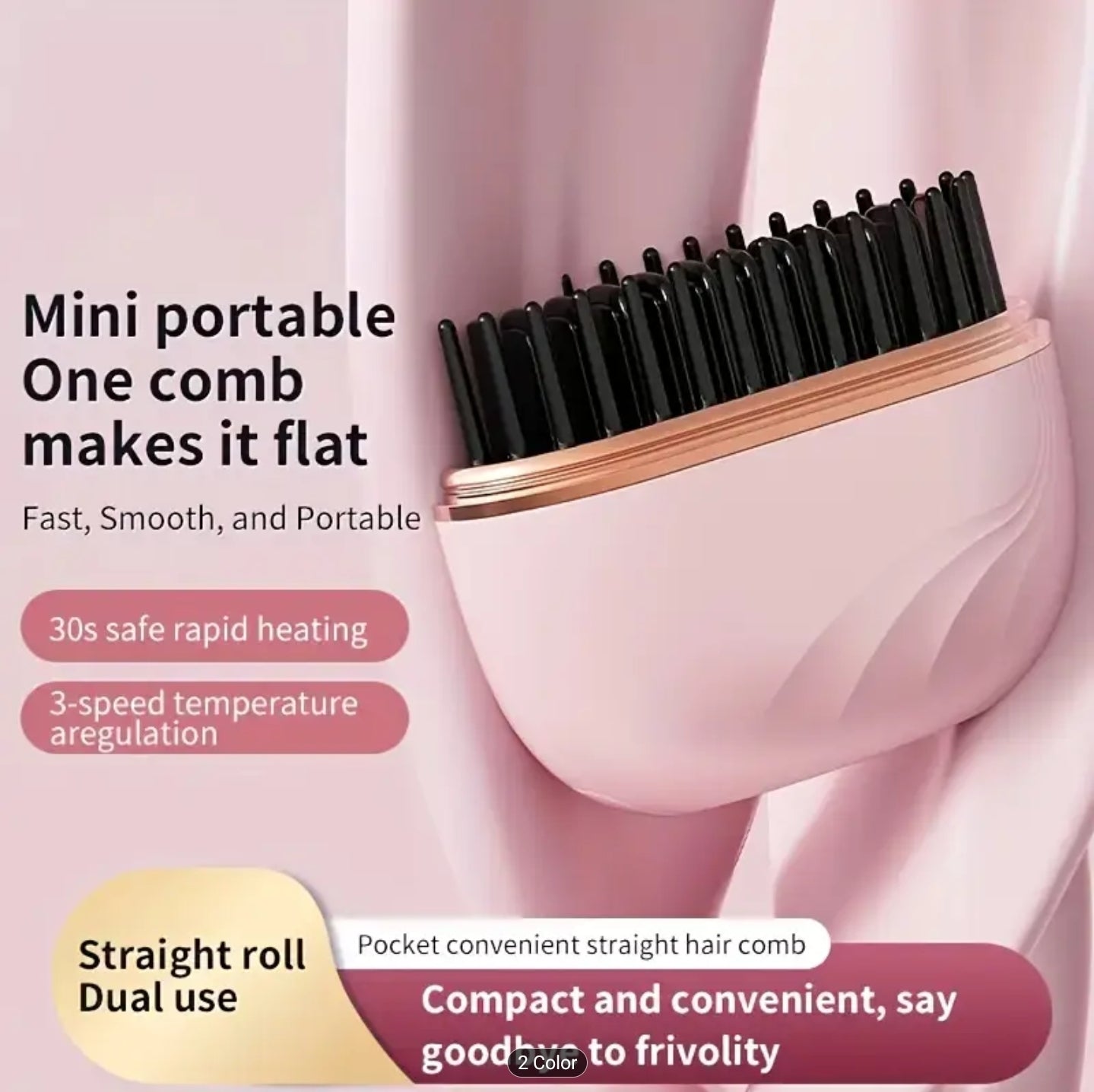 Wireless Unisex Hair/Beard Straightening Comb - 3 Temperature Control, Compact Travel Essential