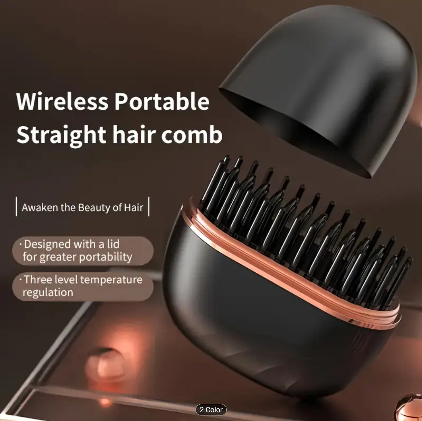 Wireless Unisex Hair/Beard Straightening Comb - 3 Temperature Control, Compact Travel Essential