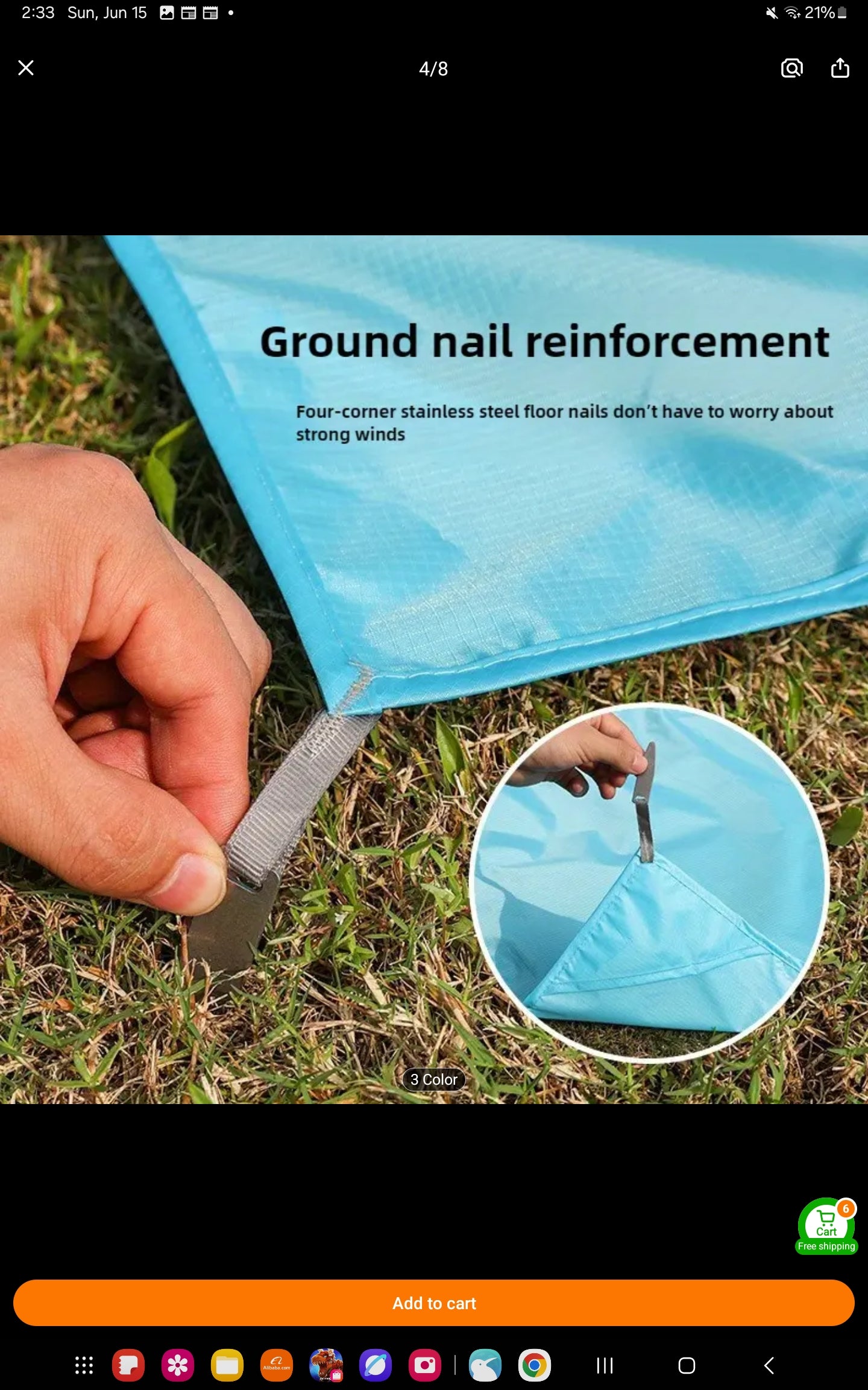 6 in 1 Multi-purpose Mini Pocket-sized Beach/Picnic Mat with 4 Built-in Corner Steel Nails