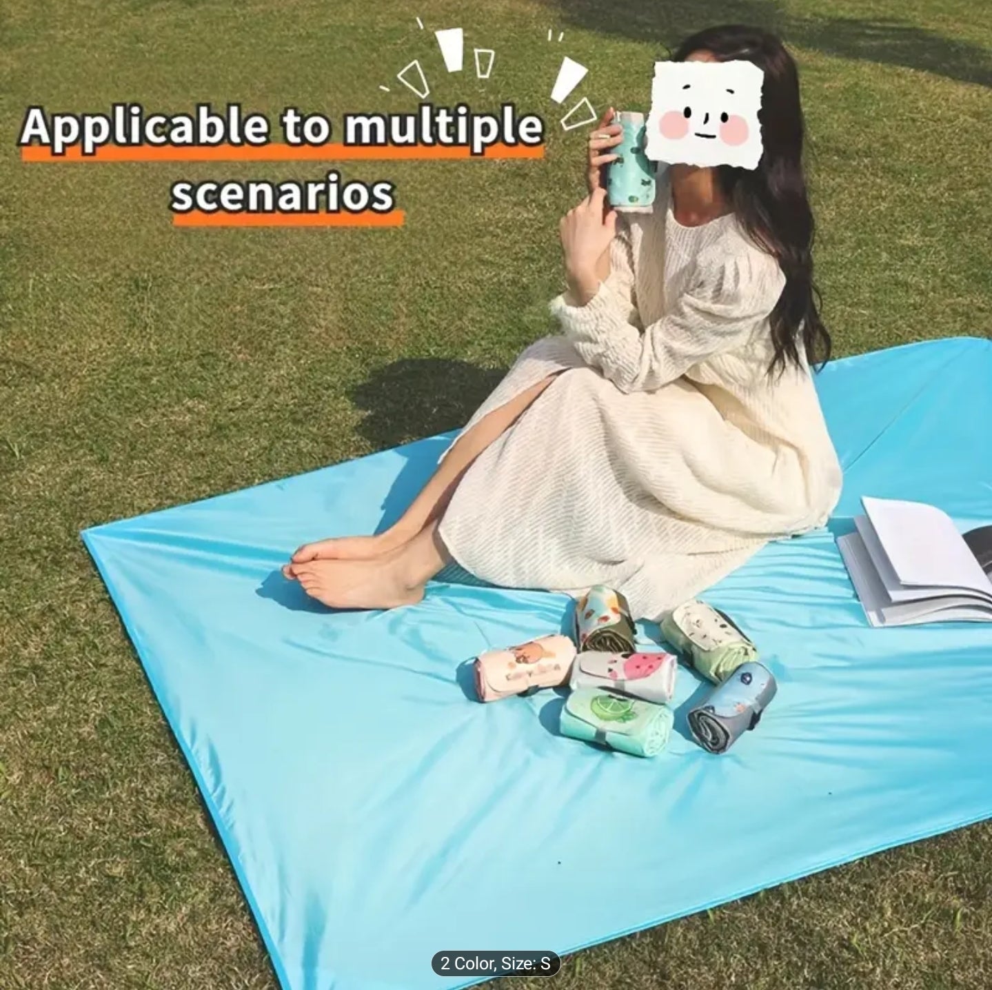 6 in 1 Multi-purpose Mini Pocket-sized Beach/Picnic Mat with 4 Built-in Corner Steel Nails