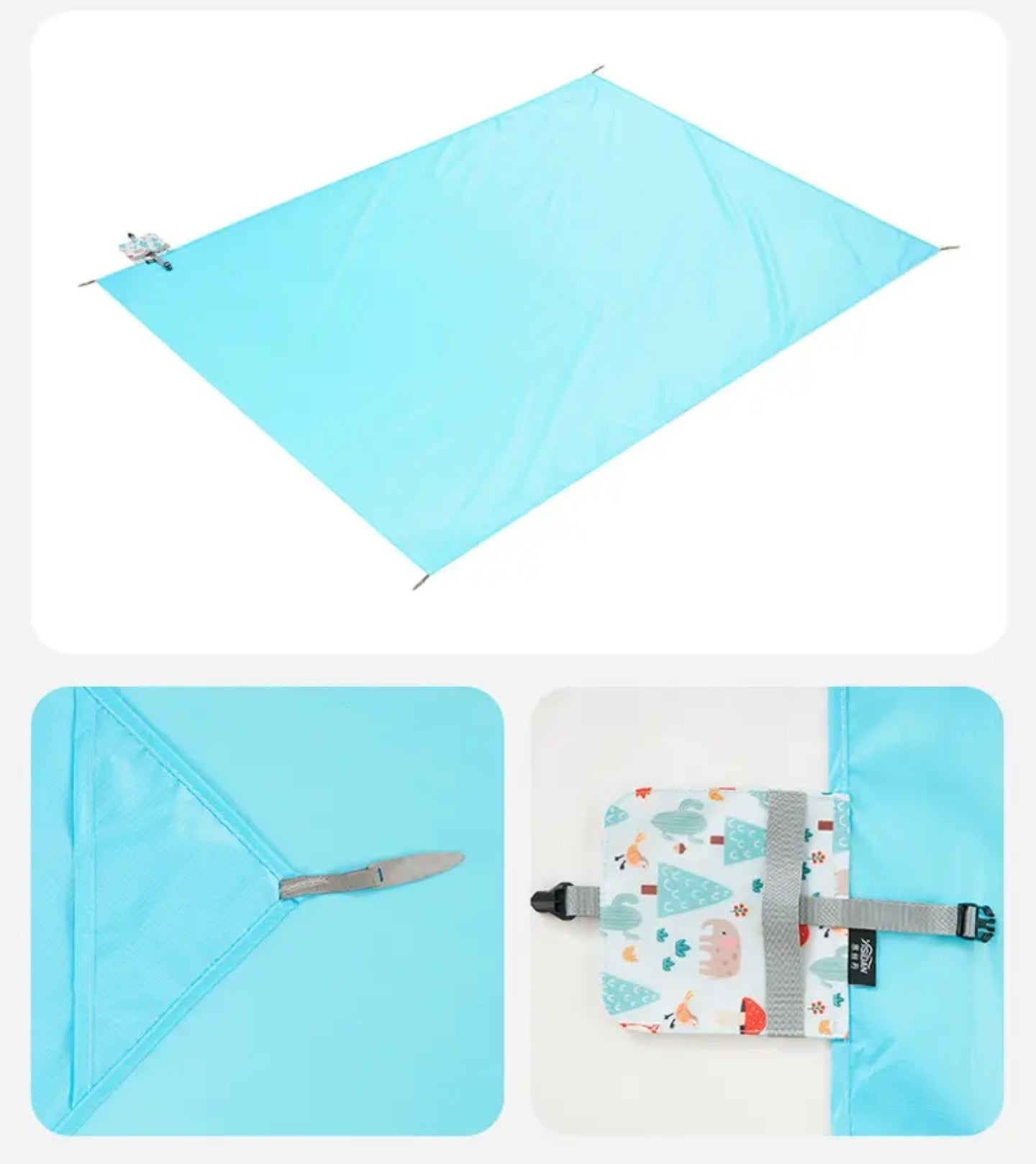 6 in 1 Multi-purpose Mini Pocket-sized Beach/Picnic Mat with 4 Built-in Corner Steel Nails