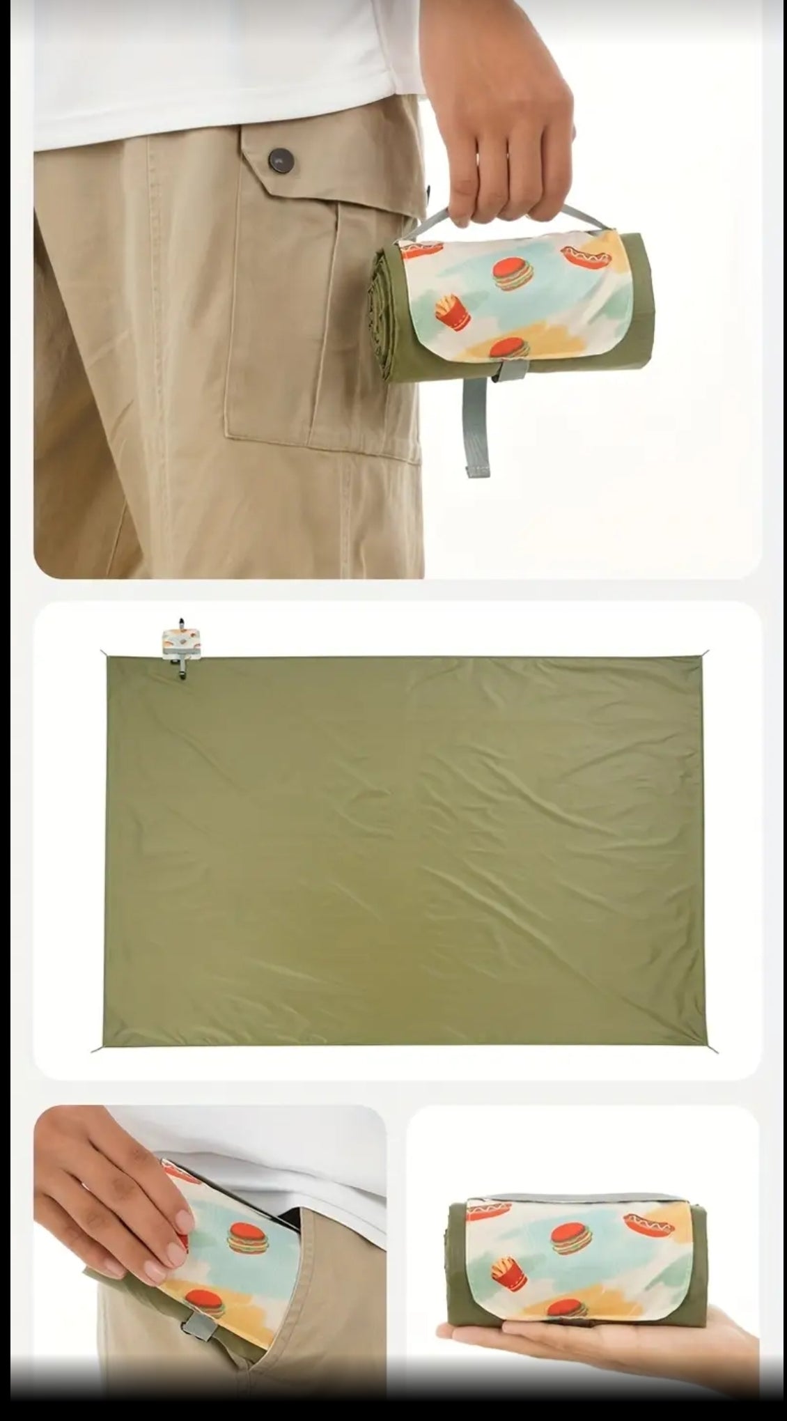 6 in 1 Multi-purpose Mini Pocket-sized Beach/Picnic Mat with 4 Built-in Corner Steel Nails