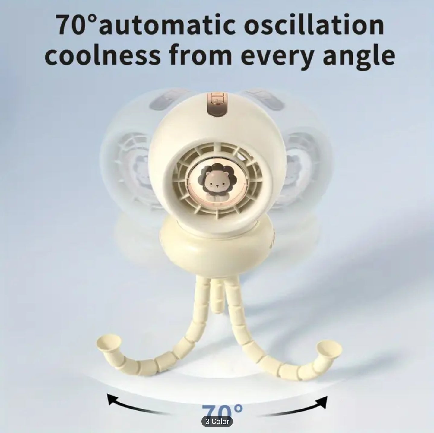 4 in 1 Octopus Stroller Fan with 4 speeds - Mini Night Light, Phone Holder, Auto Oscillating, Detachable