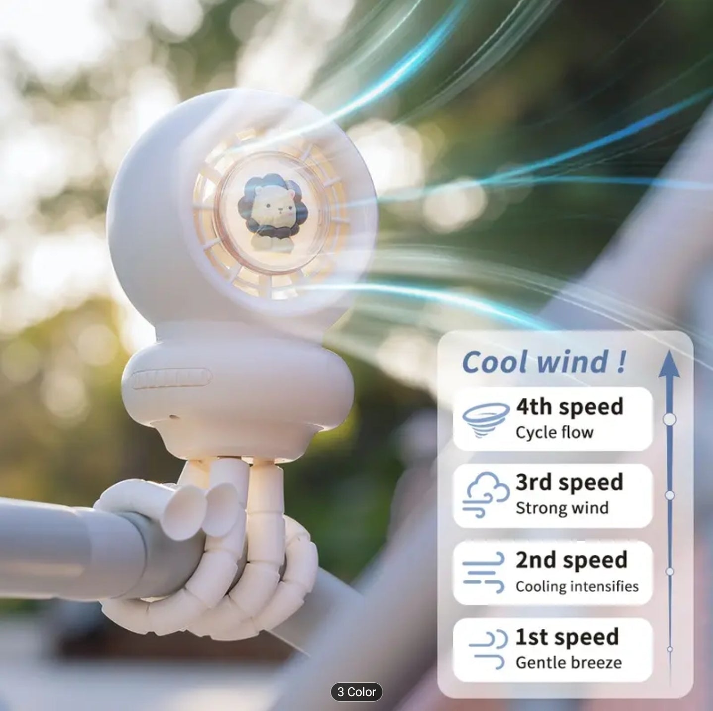 4 in 1 Octopus Stroller Fan with 4 speeds - Mini Night Light, Phone Holder, Auto Oscillating, Detachable
