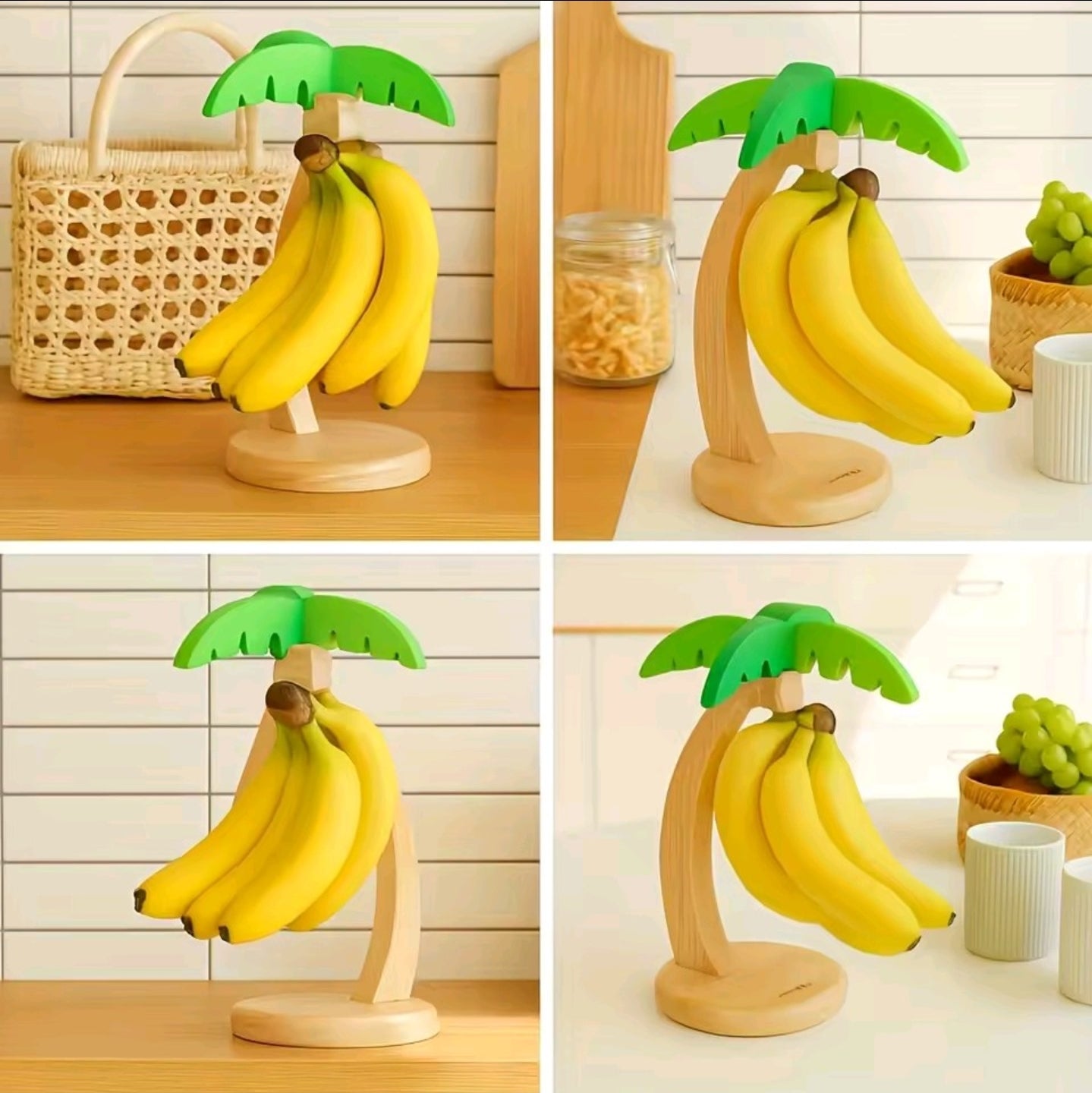 Decorative Wooden Palm Tree Banana/Grapes Hanger - Space Saving, Food Preserver, Durable