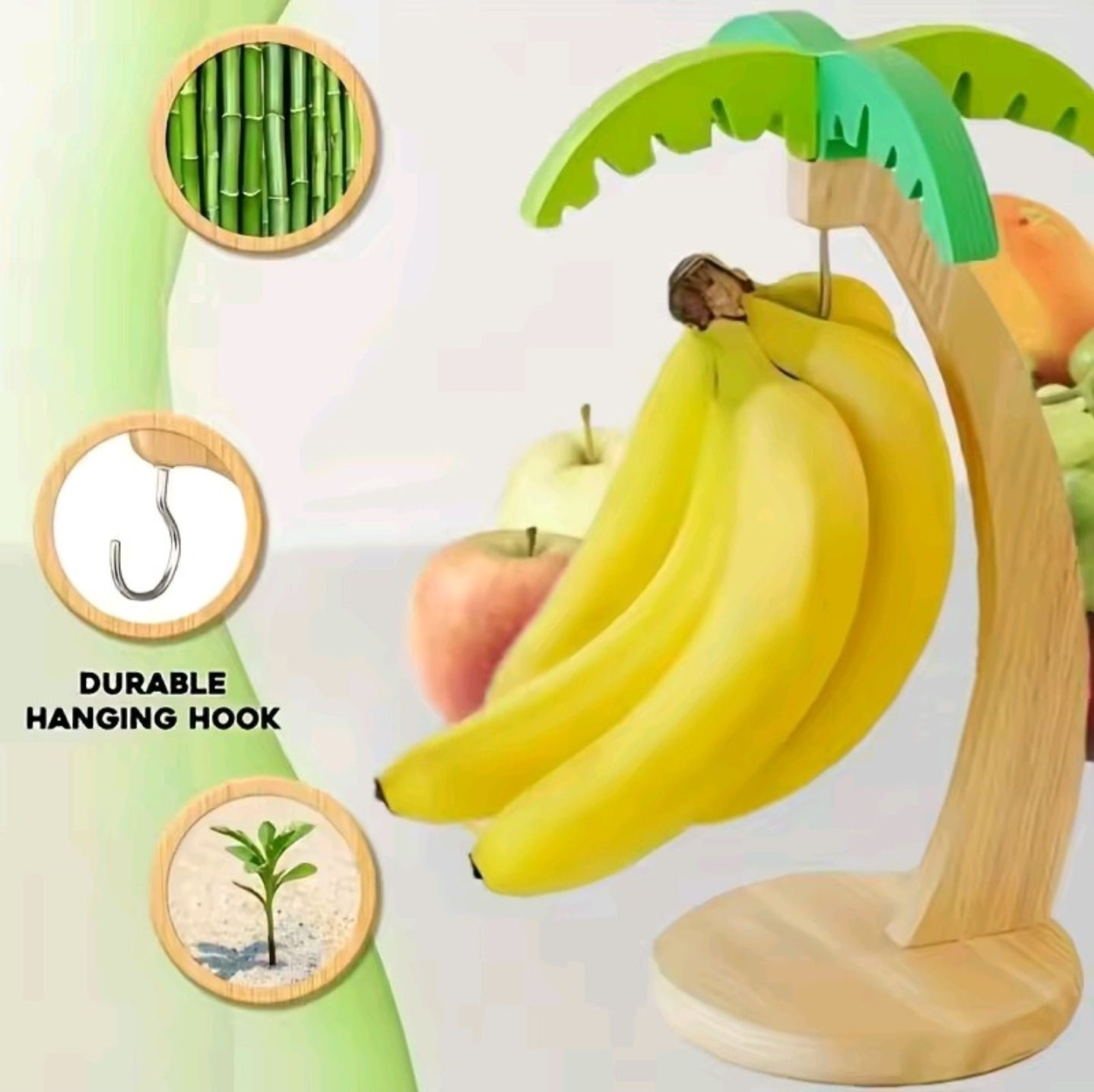 Decorative Wooden Palm Tree Banana/Grapes Hanger - Space Saving, Food Preserver, Durable