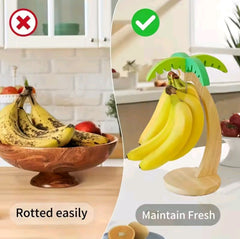 Decorative Wooden Palm Tree Banana/Grapes Hanger - Space Saving, Food Preserver, Durable