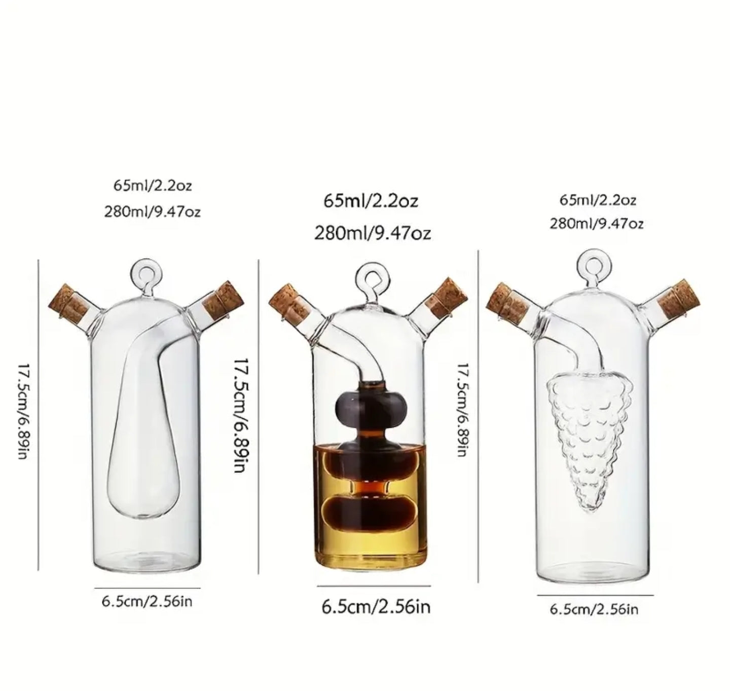 2 in 1 Oil/Vinegar/Sauce Glass Dispenser with Cork Stopper - Dual Spout Kitchen Container 1pc