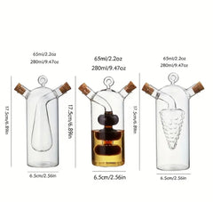 2 in 1 Oil/Vinegar/Sauce Glass Dispenser with Cork Stopper - Dual Spout Kitchen Container 1pc