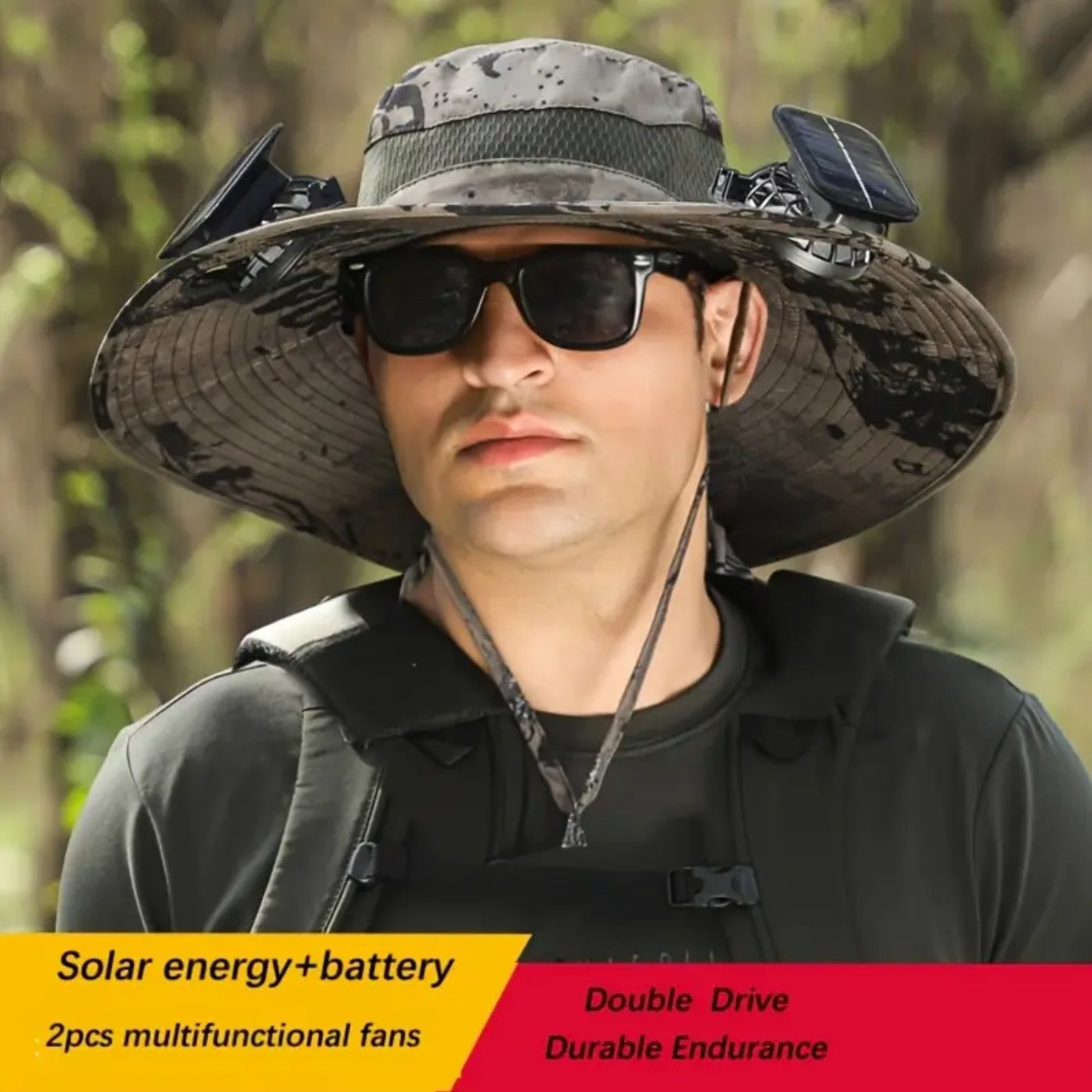 Solar Powered Unisex Fan Hat - 2 Built-in Fans, 6-9 hours Long Battery Life, Strong Wind Power