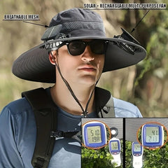 Solar Powered Unisex Fan Hat - 2 Built-in Fans, 6-9 hours Long Battery Life, Strong Wind Power