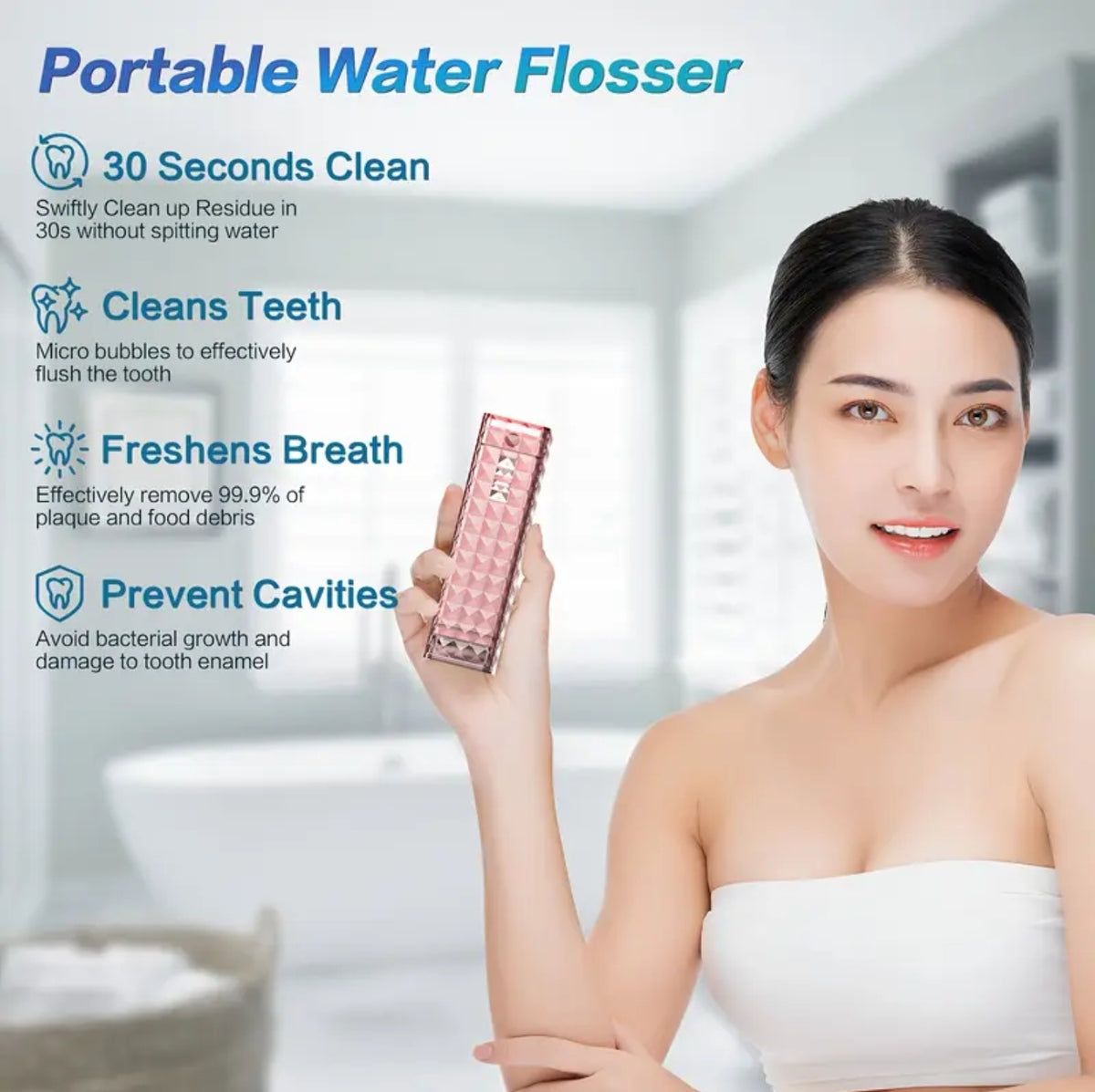 World's Smallest Portable Dental Oral Irrigator/Flosser with 4 Modes - Waterproof, 20 days battery
