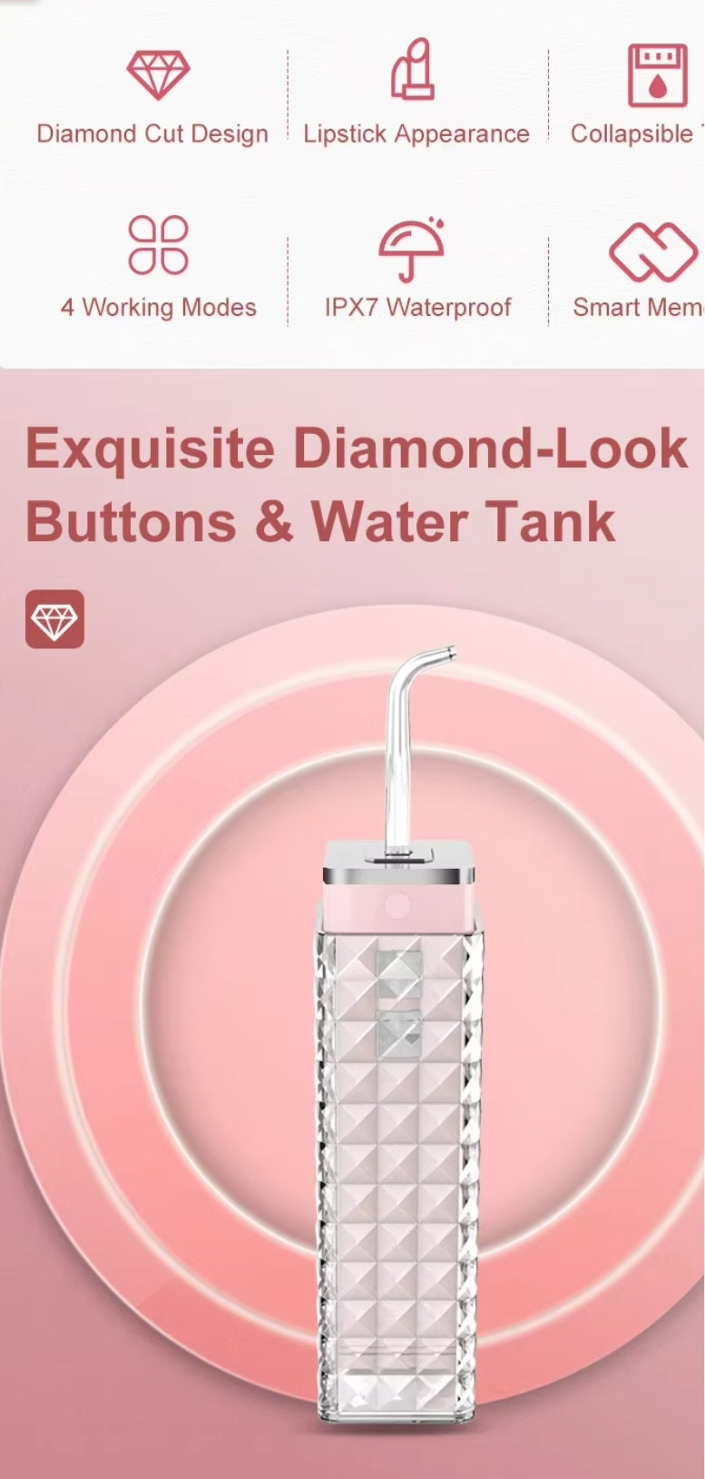 World's Smallest Portable Dental Oral Irrigator/Flosser with 4 Modes - Waterproof, 20 days battery