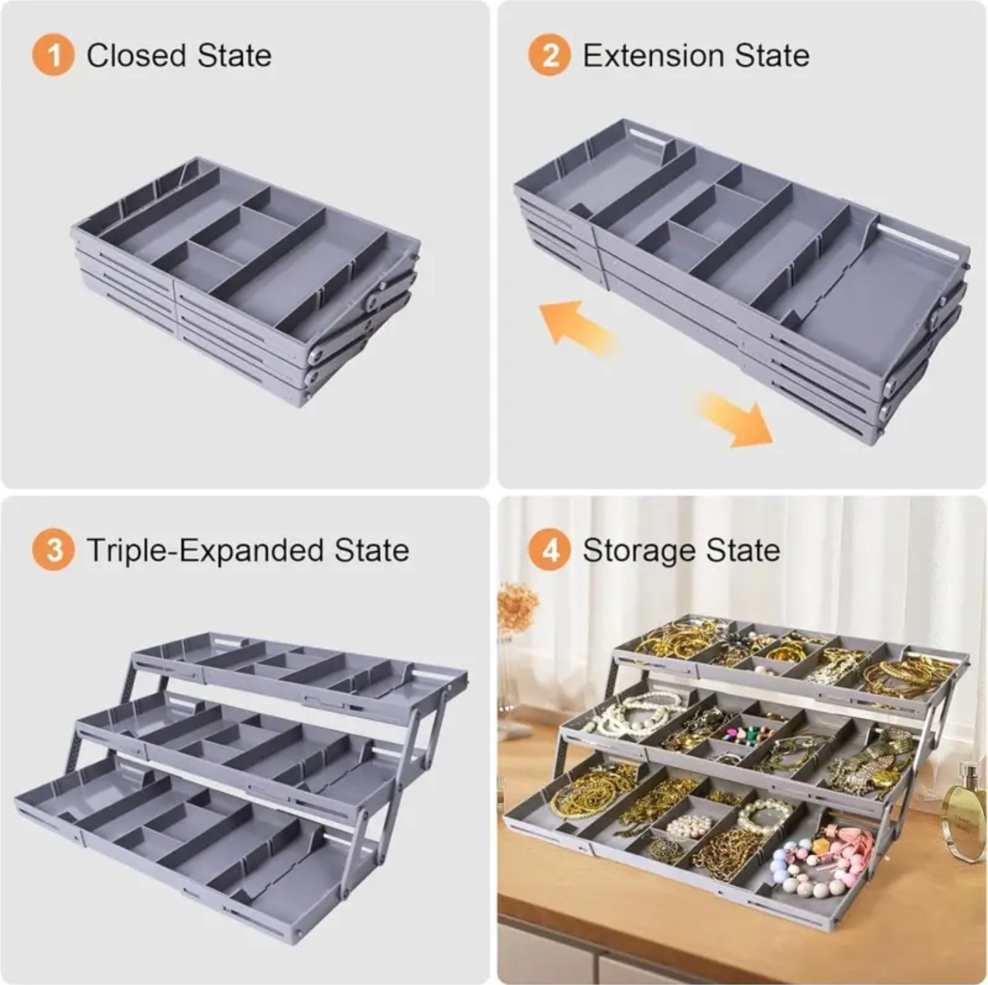 3-Layer Expandable Drawer Organizer Box - Expandable, Multi-purpose for Jewelry,  Office,  Kitchen, Tools etc