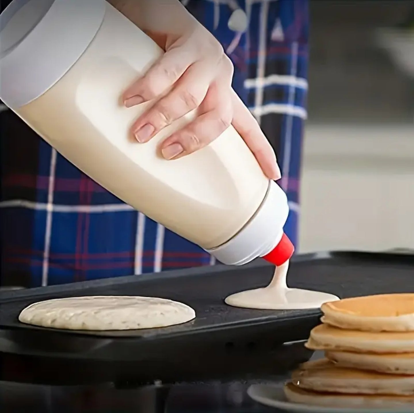 Multi Use Pancake Batter Dispenser with Stir Ball & Wire Wisk - Baking Essential for Cupcakes, Muffins, Crepes etc