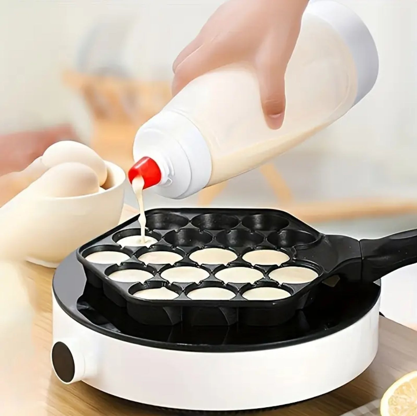 Multi Use Pancake Batter Dispenser with Stir Ball & Wire Wisk - Baking Essential for Cupcakes, Muffins, Crepes etc