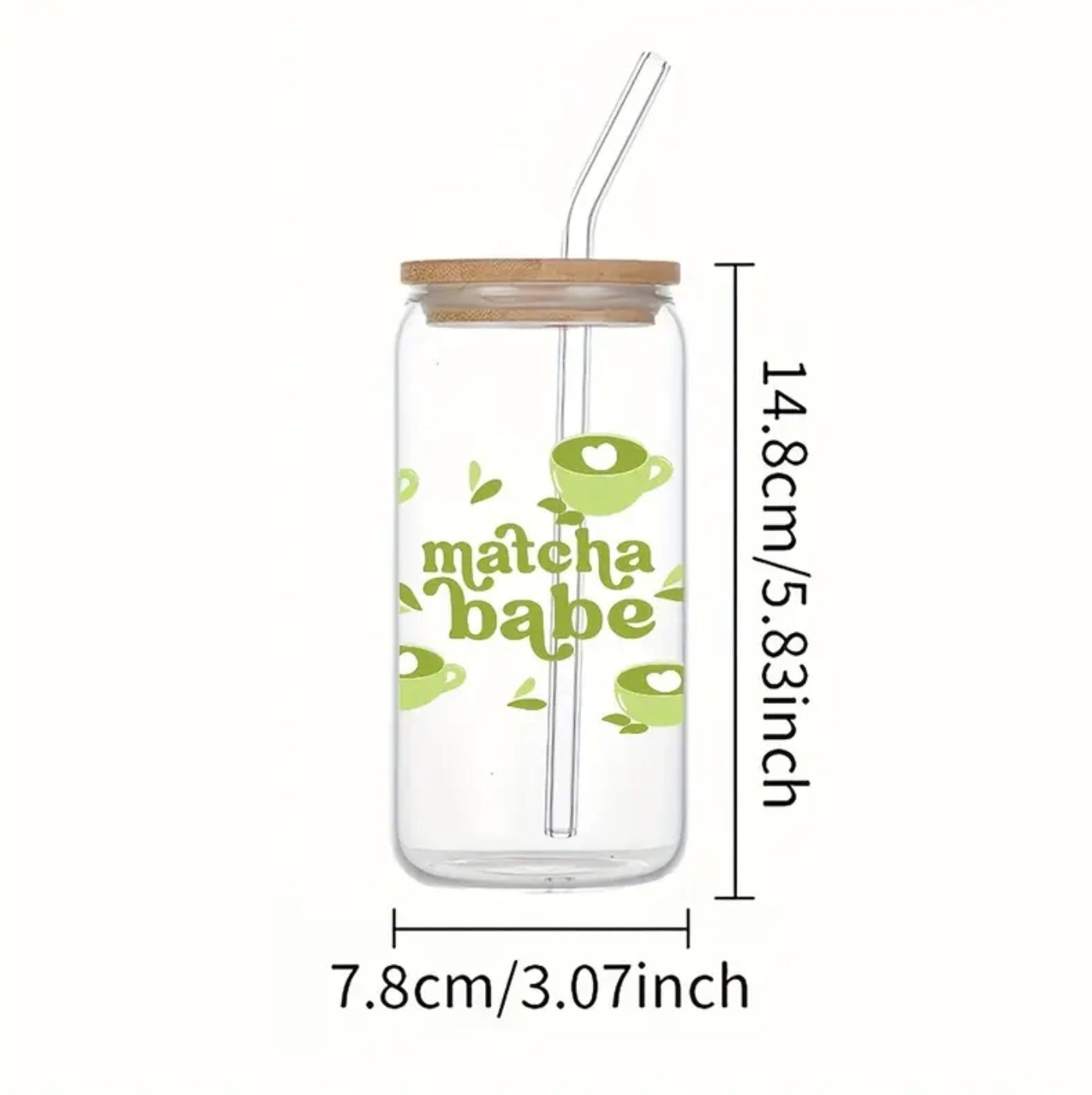 16oz Glass Cup with Straw & Lid - Matcha Coffee Print, Insulated,  UV Printed