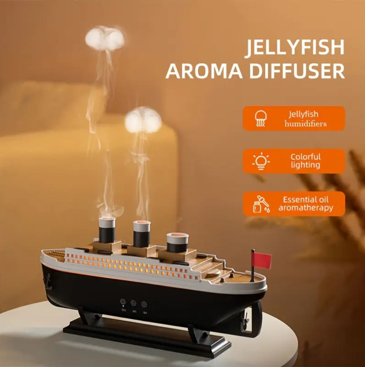 Jellyfish Aroma Diffuser with Remote Control - 7-color LED Romantic Lights, Decoration Ship Model Humidifier