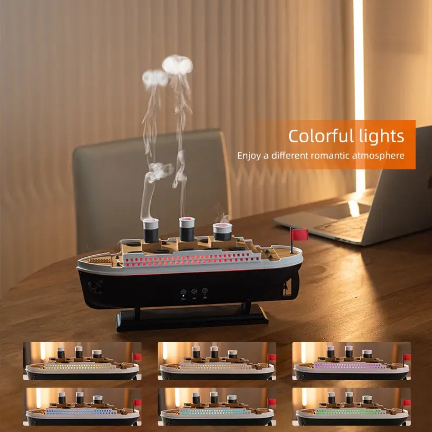 Jellyfish Aroma Diffuser with Remote Control - 7-color LED Romantic Lights, Decoration Ship Model Humidifier