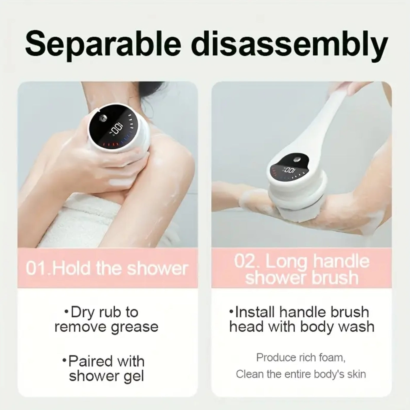 Buy 1 Get 5 Functions with Rechargeable Bath Brush - Automatic 369° Rotating Scrubbing, Exfoliation & Deep Cleaning