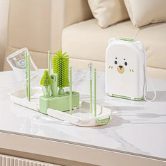 12pcs/pack Mini Portable Silicone Brush Cleaning Set with Case - Bottle, Nipple, Starw Brushes, Spray Bottle, Bottle Rack