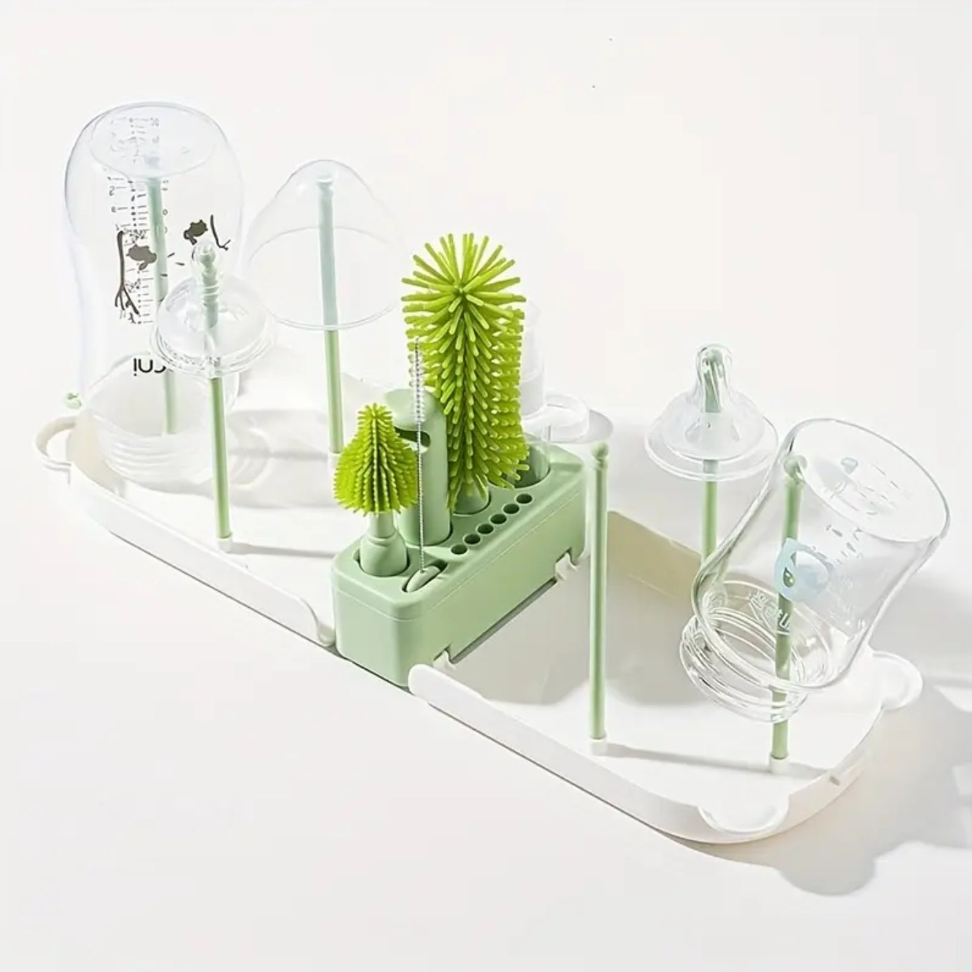 12pcs/pack Mini Portable Silicone Brush Cleaning Set with Case - Bottle, Nipple, Starw Brushes, Spray Bottle, Bottle Rack