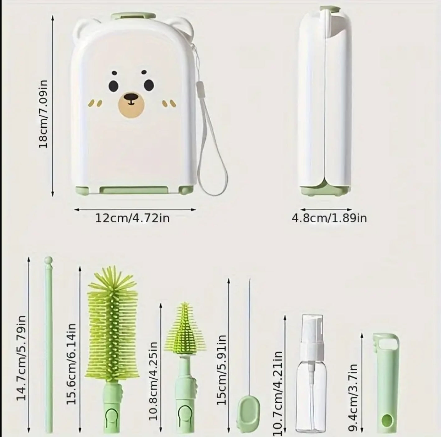 12pcs/pack Mini Portable Silicone Brush Cleaning Set with Case - Bottle, Nipple, Starw Brushes, Spray Bottle, Bottle Rack