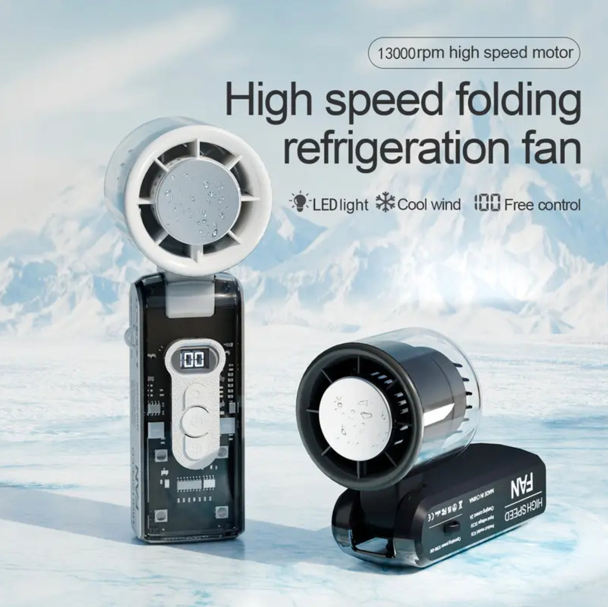 High Speed Turbine Ice Fan - 3 Level Light, 100Levels Speed, 360° Spiral Air, USB Rechargeable