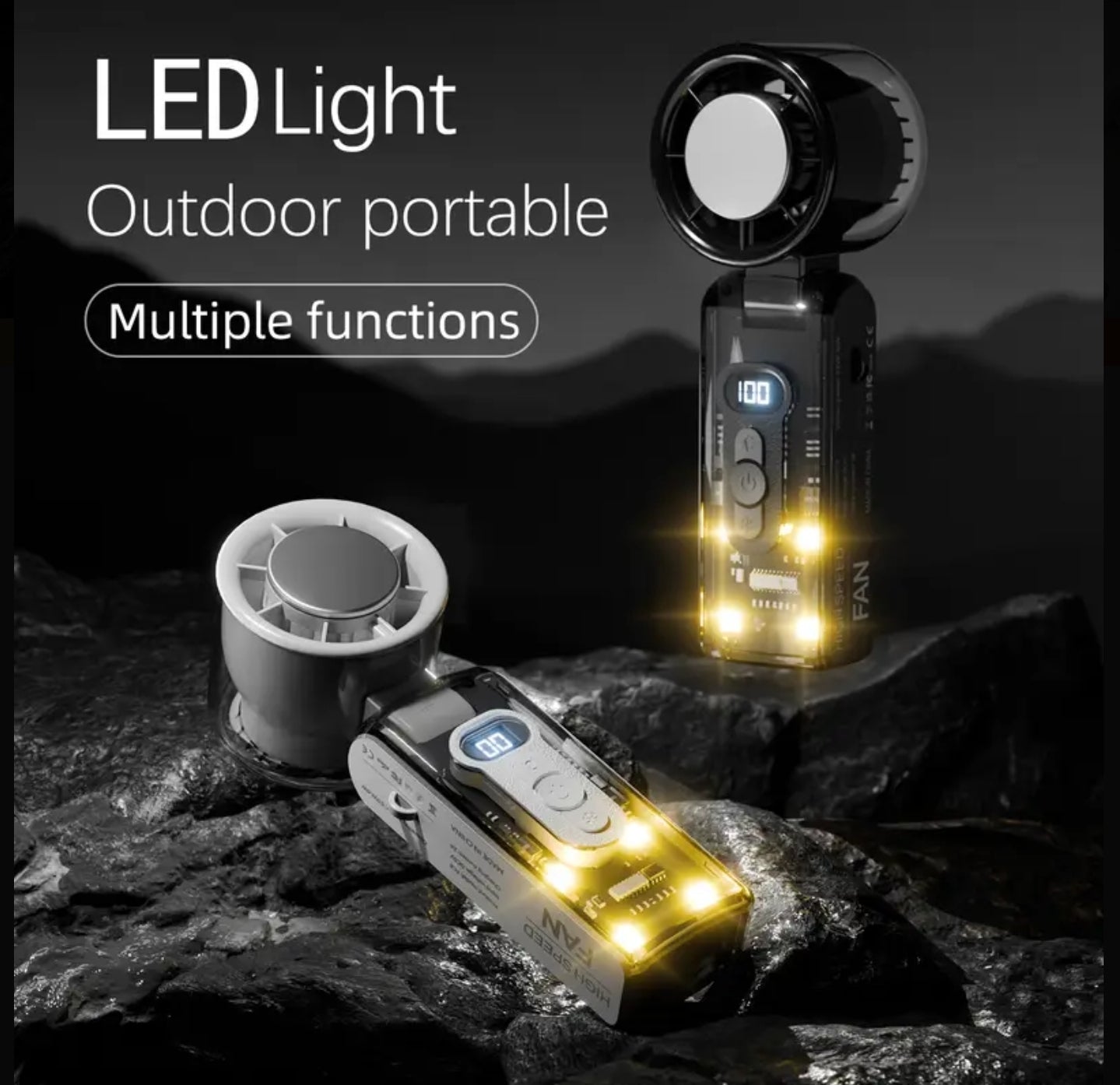 High Speed Turbine Ice Fan - 3 Level Light, 100Levels Speed, 360° Spiral Air, USB Rechargeable