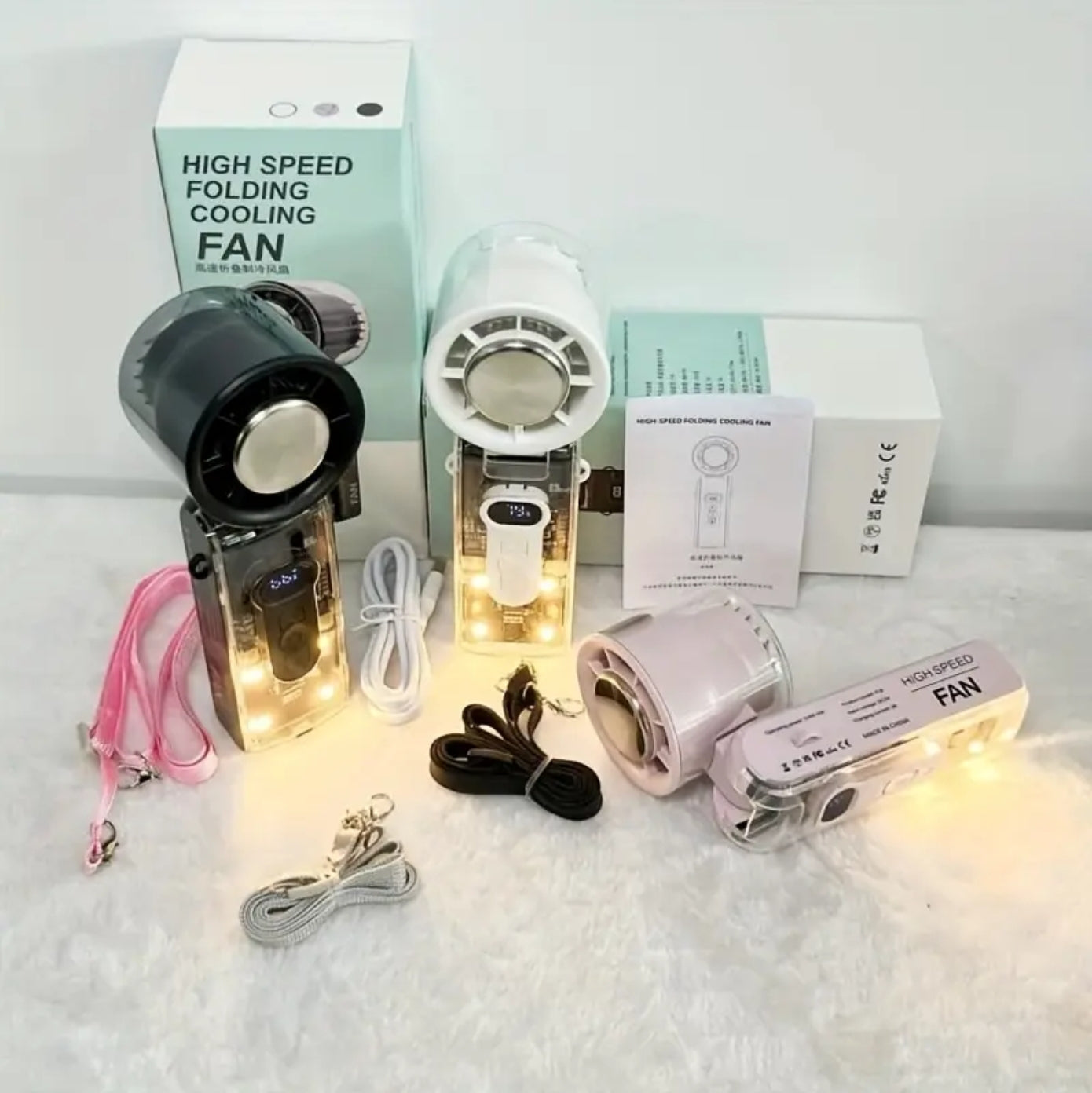 High Speed Turbine Ice Fan - 3 Level Light, 100Levels Speed, 360° Spiral Air, USB Rechargeable