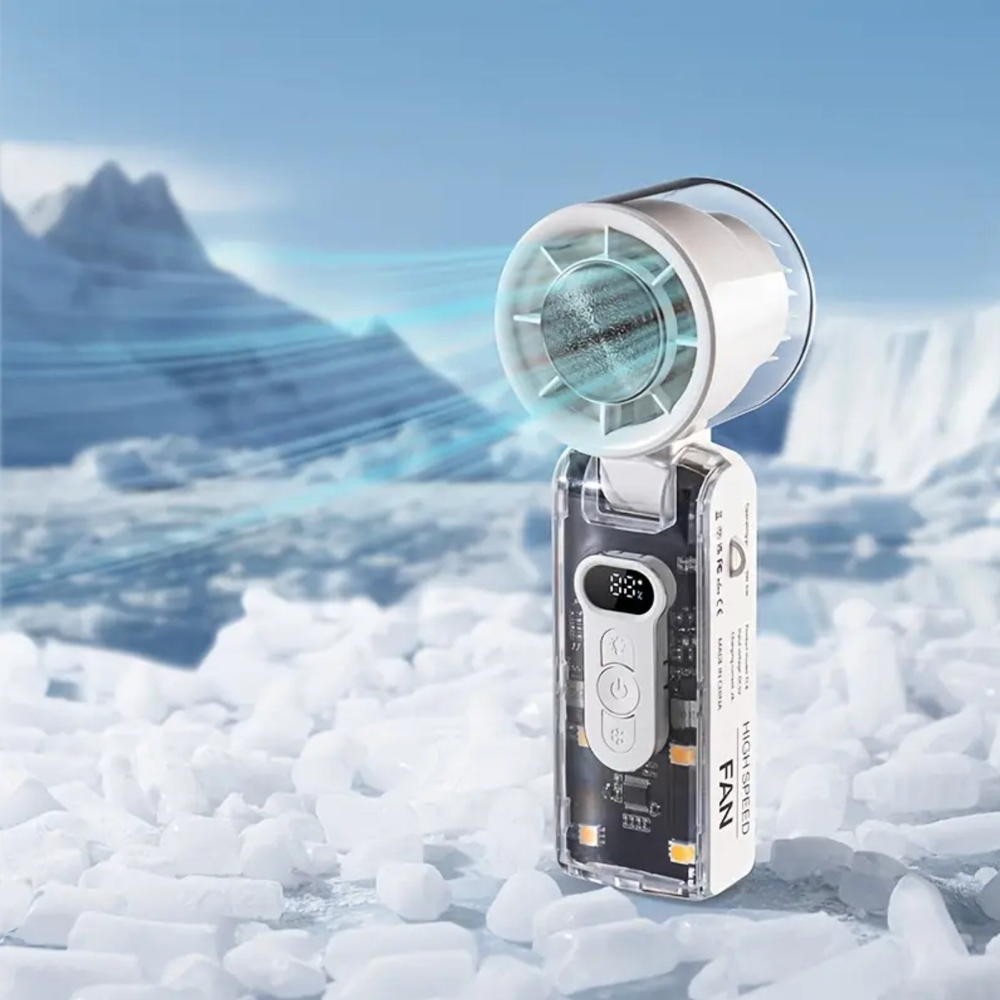 High Speed Turbine Ice Fan - 3 Level Light, 100Levels Speed, 360° Spiral Air, USB Rechargeable