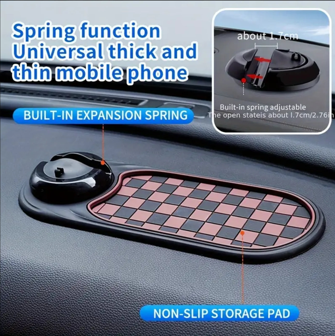 Anti-Slip Car Dashboard Mat with Rotating Phone Holder and Temporary Parking Number -