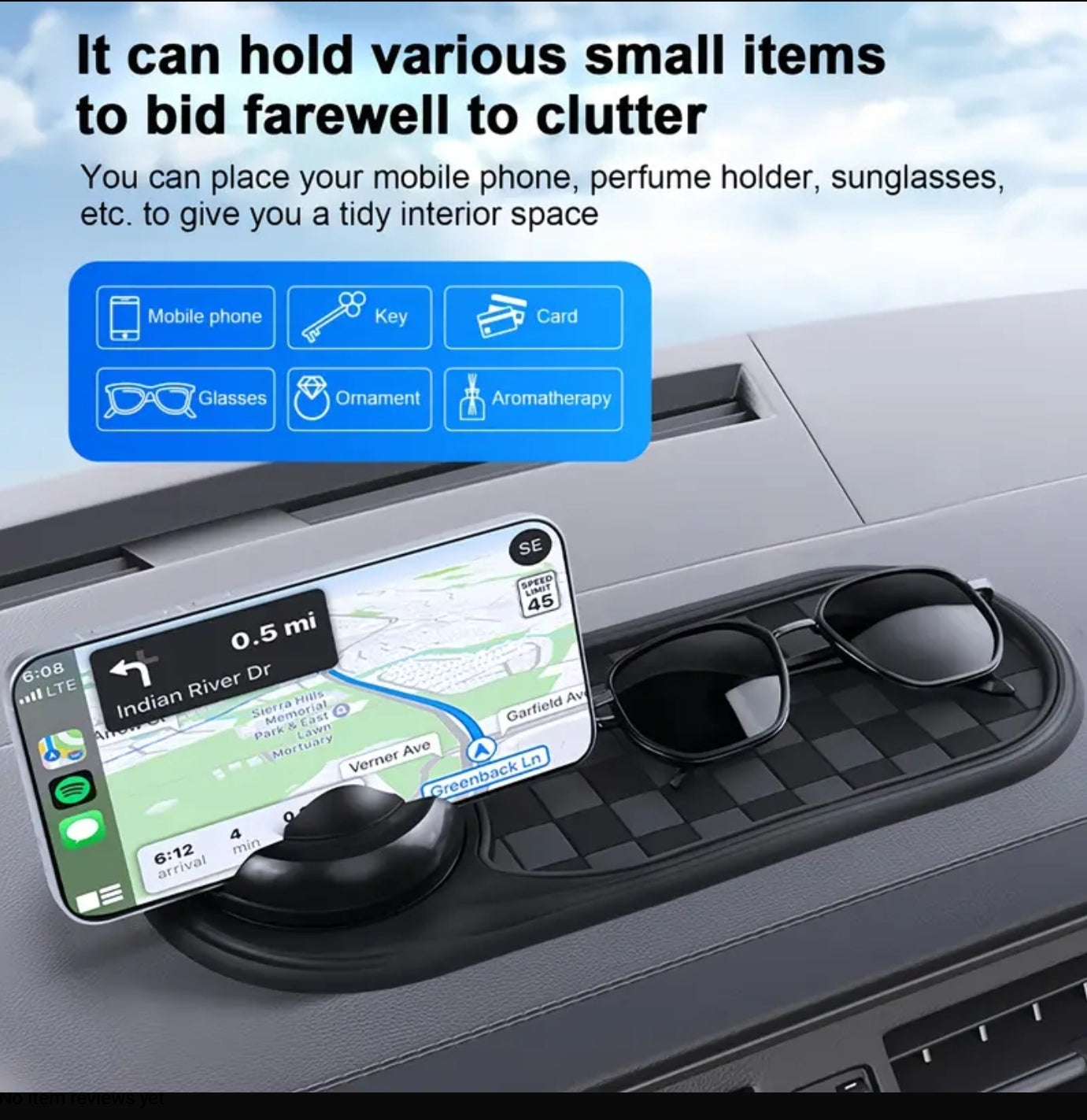 Anti-Slip Car Dashboard Mat with Rotating Phone Holder and Temporary Parking Number -