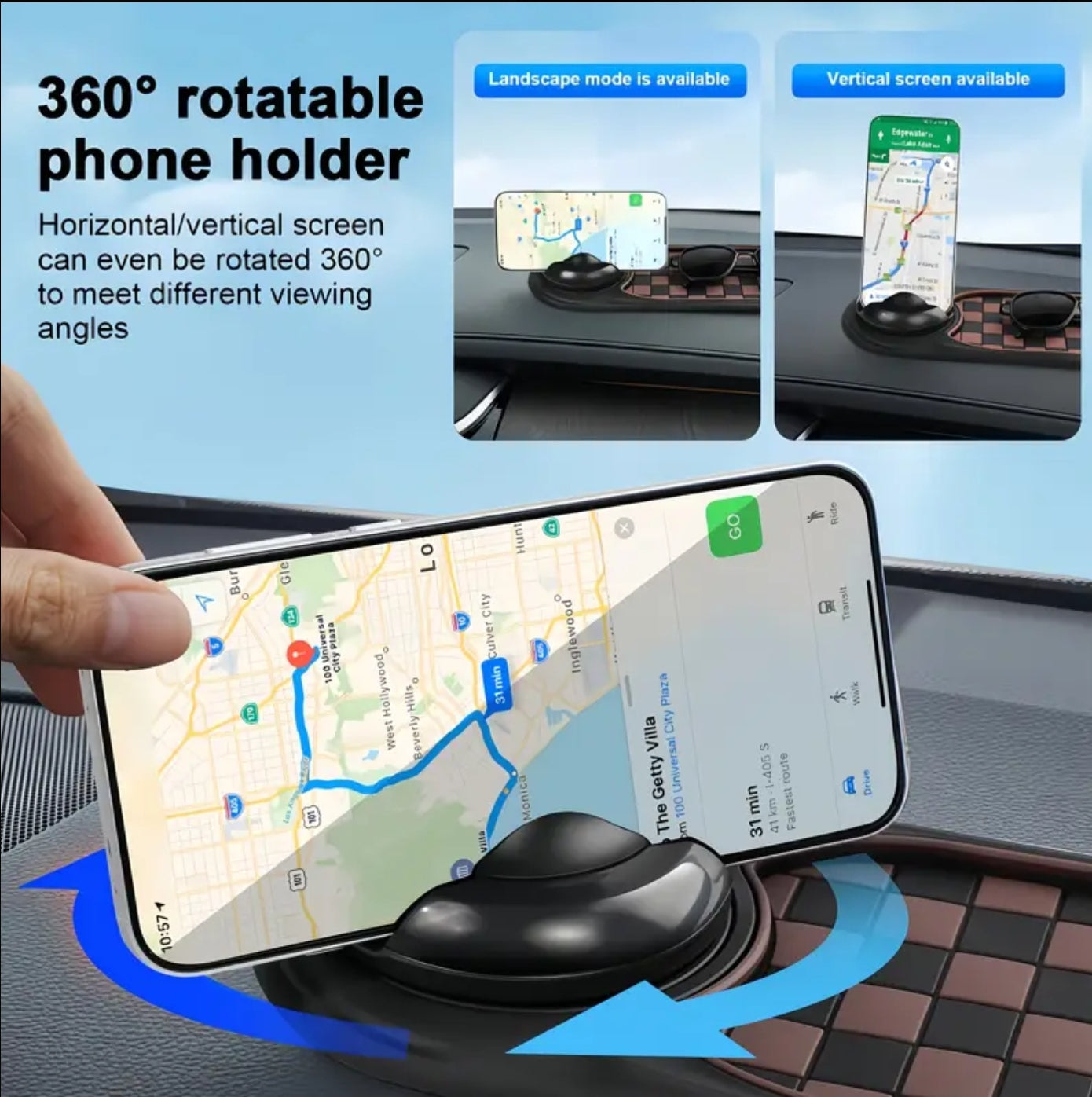 Anti-Slip Car Dashboard Mat with Rotating Phone Holder and Temporary Parking Number -