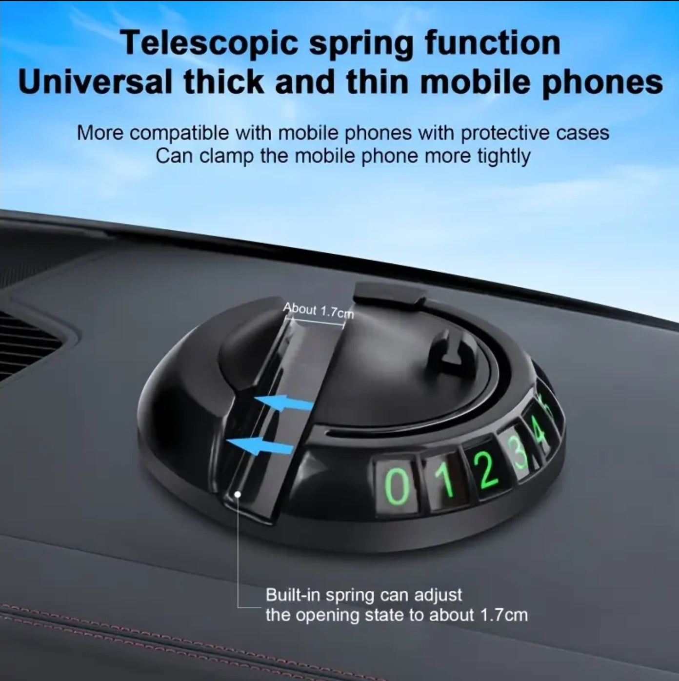 Anti-Slip Car Dashboard Mat with Rotating Phone Holder and Temporary Parking Number -